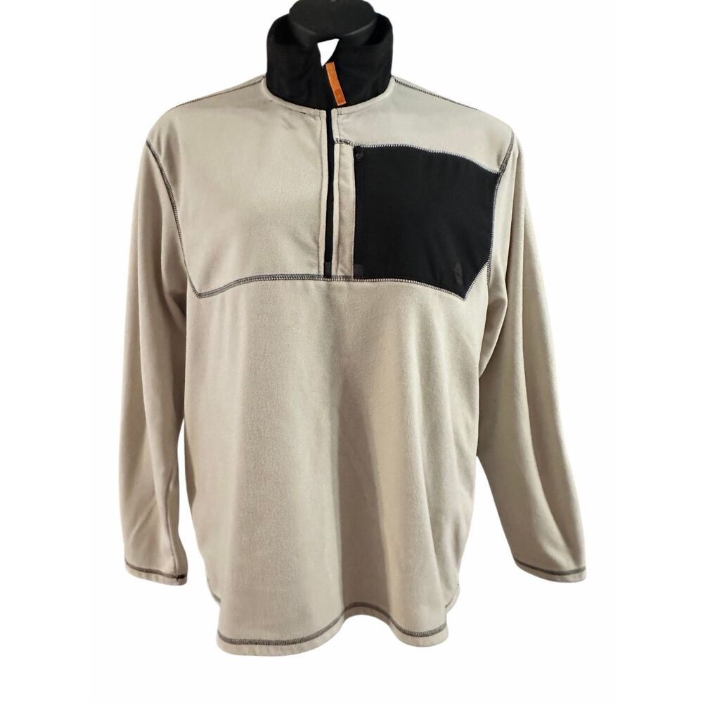 Timberland Men's Beige Black Quarter Zip Fleece Pullover Jacket Size Large